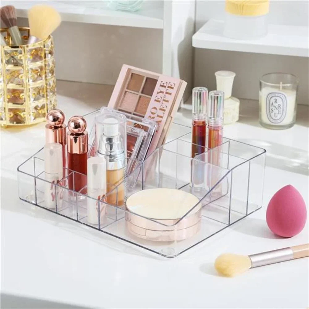 1 Tier Clear Makeup Organizer with Drawer, Cosmetic Storage for Dresser Counter